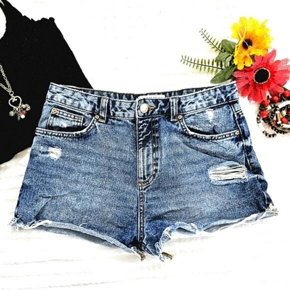 Denim & Co Women's Shortie Jean Shorts Size 8 Blue Denim Cutoff Distressed Y2K - Picture 1 of 15